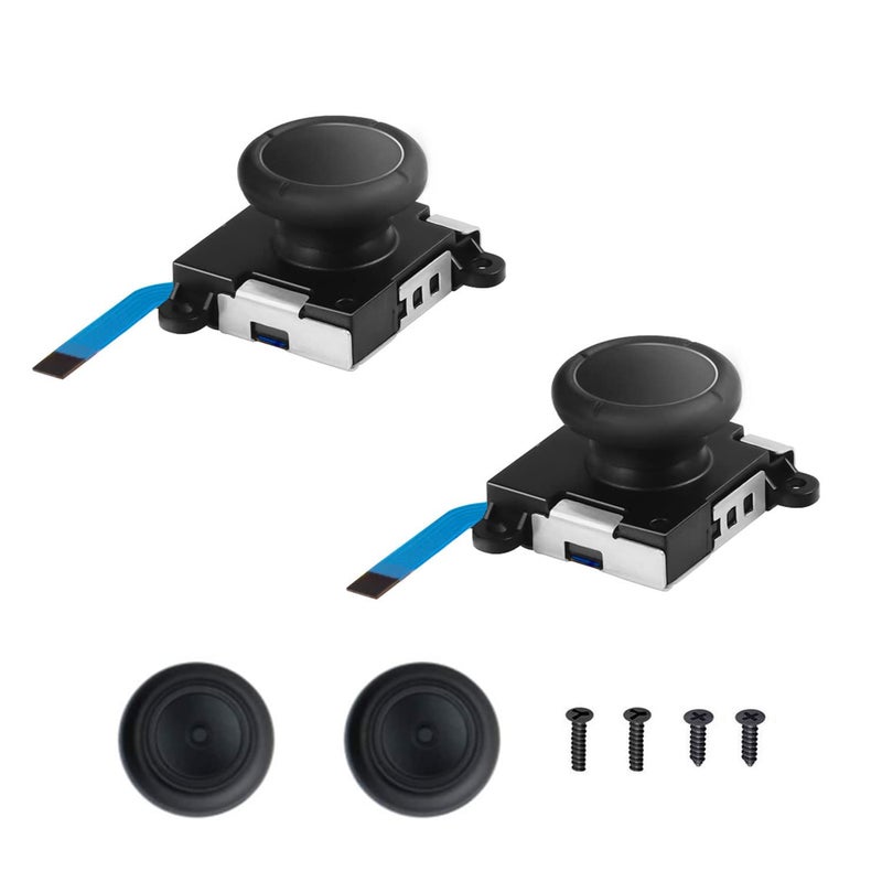 JAOYSTII 3D Replacement Joystick Analog, Thumb Stick for Nintendo Switch, 2-Pack Analog Joystick Replacement with 2pcs Thumb Stick Caps & Screws (Black) - Image 1